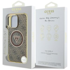 GUESS Hülle für iPhone 16 Pro kompatibel mit MagSafe GUHMP16LHG4PRTGW (IML Metal Glitter 4G Circle Triangle) Braun – Bild 8
