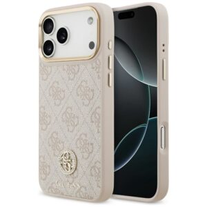 GUESS Hülle für IPHONE 17 Pro Max kompatibel mit MagSafe GUHMP17XP4GRMDEP (PU mit 4G Strass-Logo) Pink