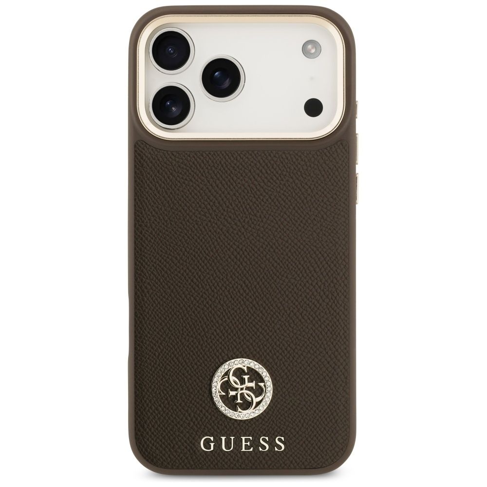 GUESS Hülle für iPhone 17 Pro Max kompatibel mit MagSafe GUHMP17XPGCRMDEW (PU mit genarbtem Strass-Logo) braun – Bild 8