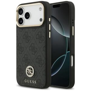 GUESS Hülle für iPhone 17 Pro Max kompatibel mit MagSafe GUHMP17XP4GRMDEK (PU mit 4G Strass-Logo) Schwarz