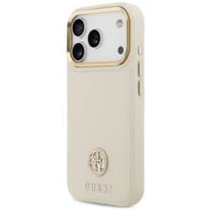 GUESS Hülle für iPhone 17 Pro kompatibel mit MagSafe GUHMP17LPGCRMDEE (PU mit genarbtem Strass-Logo) beige