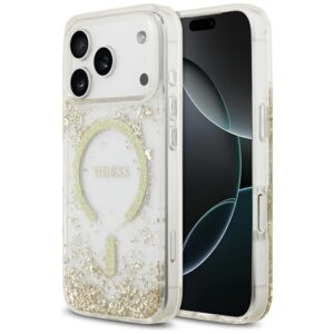 GUESS Hülle für iPhone 17 Pro kompatibel mit MagSafe GUHMP17LRGRGED (Resin Bottom Glitter) Gold