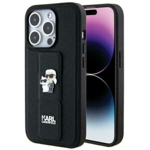 Original KARL LAGERFELD Hülle KLHCP14LGSAKCPK für iPhone 14 Pro (Gripstand Saffiano KC PIN / Schwarz)