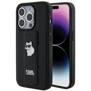 Original KARL LAGERFELD Case KLHCP14XGSACHPK für iPhone 14 Pro Max (Gripstand Saffiano Choupette PIN / Schwarz)
