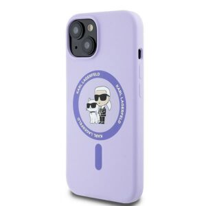 KARL LAGERFELD Hülle für iPhone 15 kompatibel mit MagSafe KLHMP15SSCMKCRHU (Silikon KC Body Ring) lila