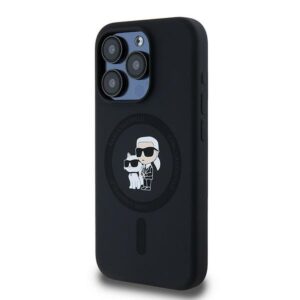 KARL LAGERFELD Hülle für iPhone 15 Pro, kompatibel mit MagSafe KLHMP15LSCMKCRHK (Silikon KC Body Ring) schwarz – Bild 2