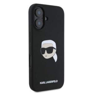 KARL LAGERFELD Hülle für iPhone 16 kompatibel mit MagSafe KLHMP16SSKHPPLK (Sil KL Head Print) Schwarz