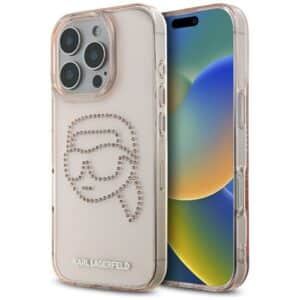 KARL LAGERFELD Hülle für iPhone 16 Pro Max KLHCP16XHKHDCELP (IML Strass S K Kopf) pink