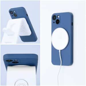Hülle für iPhone 17 Pro / 18 Pro (niedriger Kamera-Rand) Silicone Mag Cover kompatibel mit MagSafe (großes Loch) blau