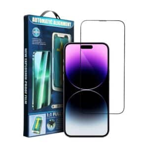 5D Vollverklebtes gehärtetes Glas – für iPhone 13 Pro Max / 14 Plus schwarz + Applikator