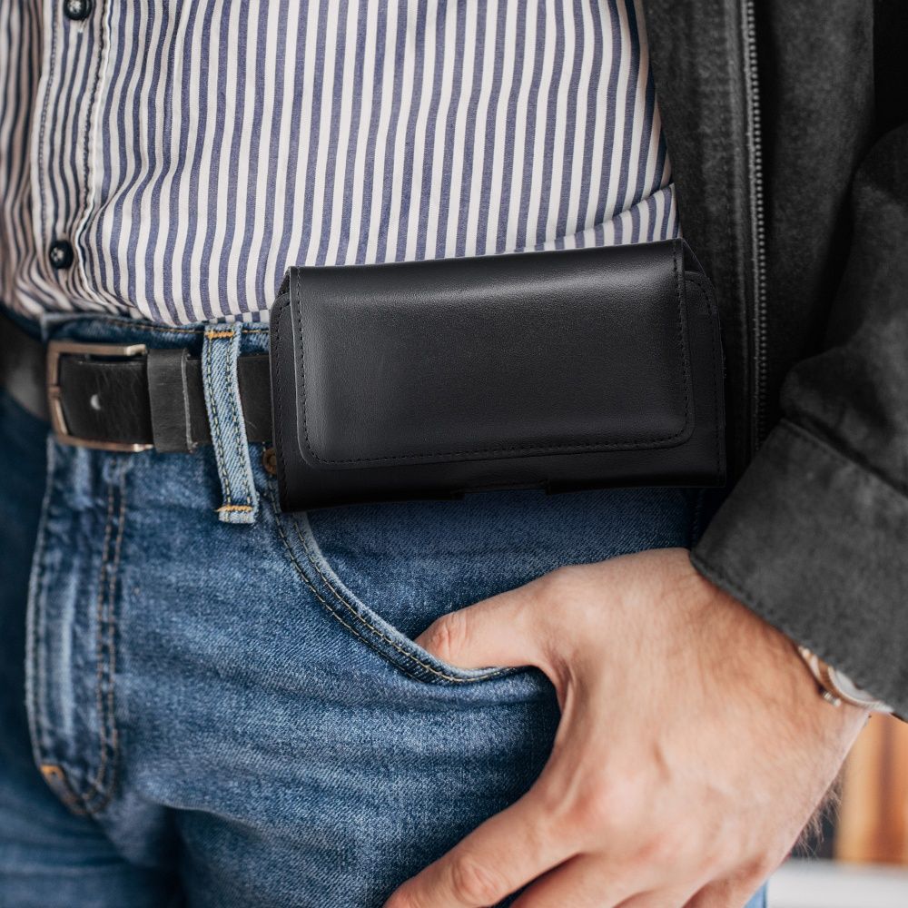 Leder-Universalgürtelholster – ROYAL / Schwarz – Größe 2XL – für SAMSUNG A21s / S20 ULTRA / S21 ULTRA / A70 / A71 / XIAOMI REDMI 9 / HUAWEI P SMART PRO – Bild 4