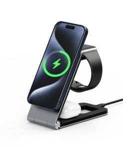 DUZZONA W22 – 3-in-1 faltbares induktives Ladegerät kompatibel mit MagSafe 15W, Schwarz