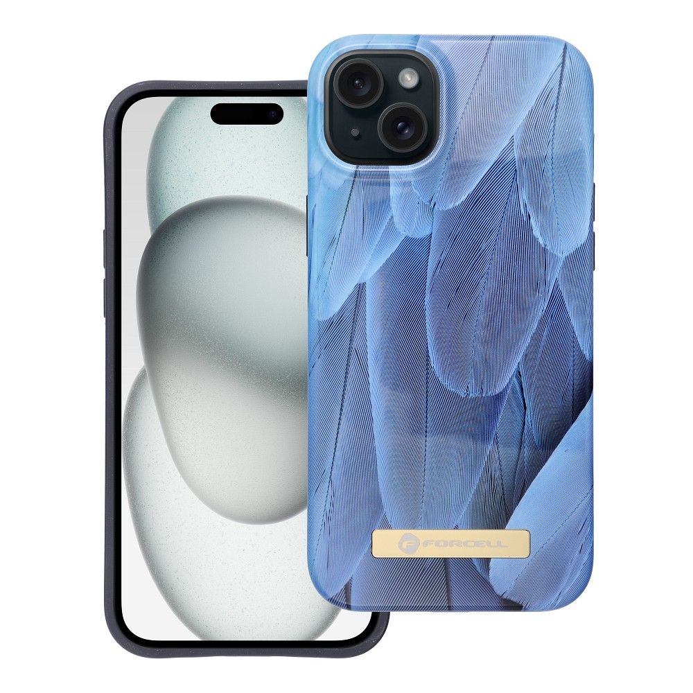 FORCELL F-PROTECT Mirage Handyhülle kompatibel mit MagSafe für iPhone 15 Plus blau mit Vogelmotiv – Bild 3