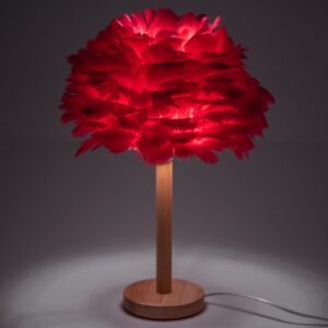 Art Deco Feder-Nachttischlampe Rot CBDPH – Bild 3