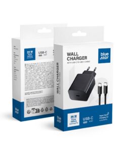 Blue Star Netzladegerät mit USB-C-Anschluss und Typ-C-Kabel – 3A 20W mit PD- und QC 4.0-Ladefunktion