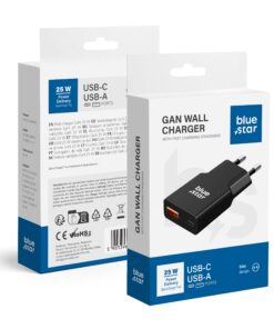 Telefonladegerät Blue Star Slim GaN 1x Typ C + 1x USB A QC4.0 PD 3A 25W TFK-SC-25WAC schwarz