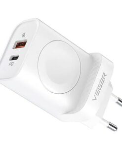 VEGER Netzladegerät USB + Typ C + Ladegerät kompatibel mit Apple Watch PD 25W W002E weiß