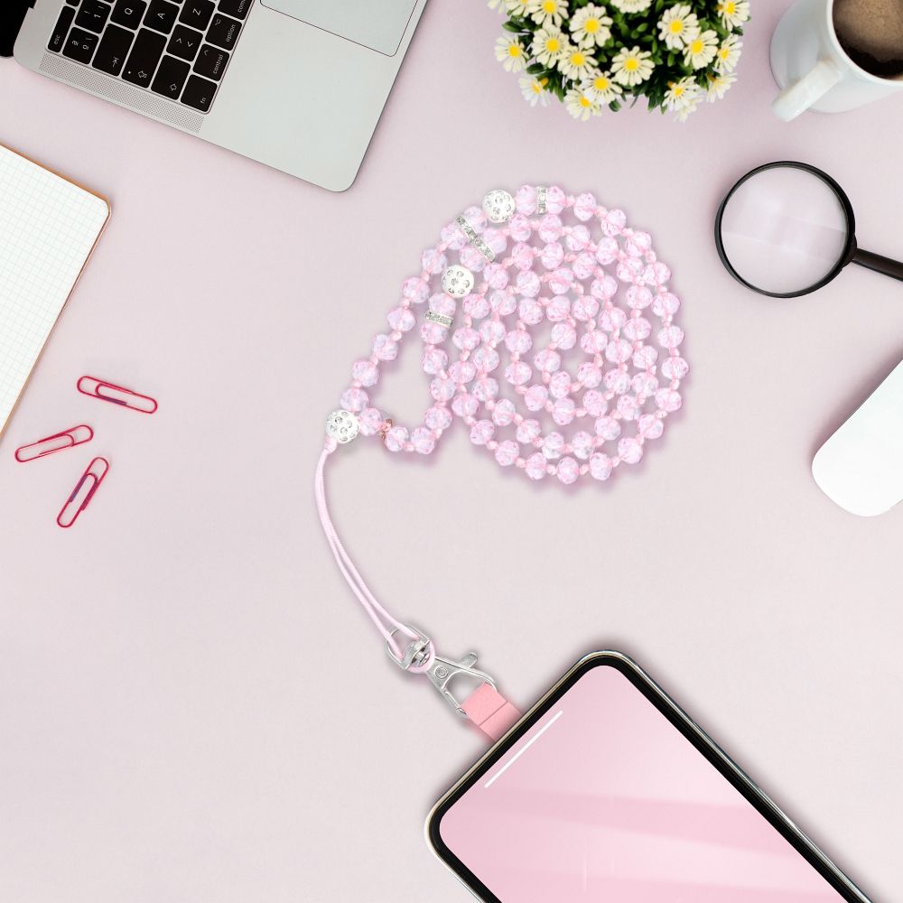CRYSTAL DIAMOND Anhänger fürs Telefon / Schnurlänge 74 cm (37 cm Schlaufe) / zum Umhängen – Hellrosa – Bild 7
