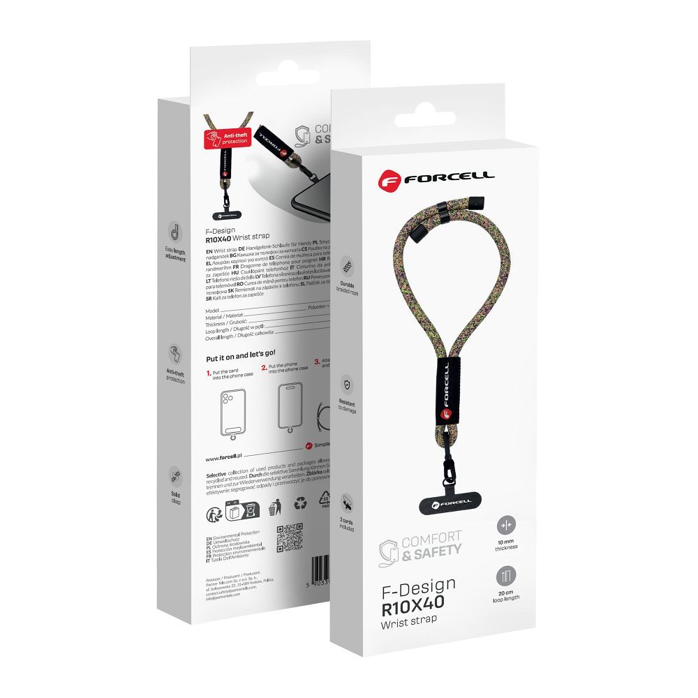 FORCELL F-DESIGN R10X40 Handgelenkschlaufe für Telefon mit verstellbarer Länge (max. 20 cm im Schlaufenbereich) Grün Pink Lila