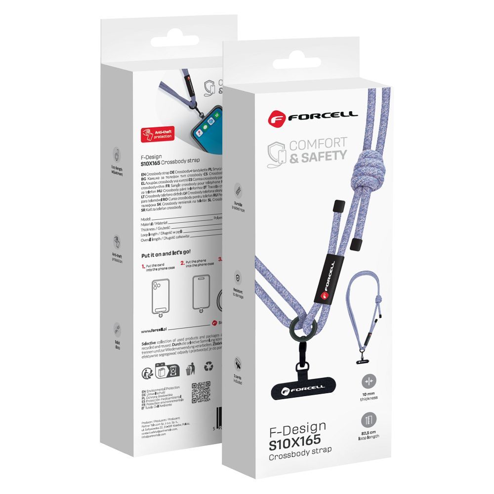 FORCELL F-DESIGN S10X165 Umhängeband für Telefon mit verstellbarer Länge (max. 82,5 cm im Schlaufenumfang) grau-lila