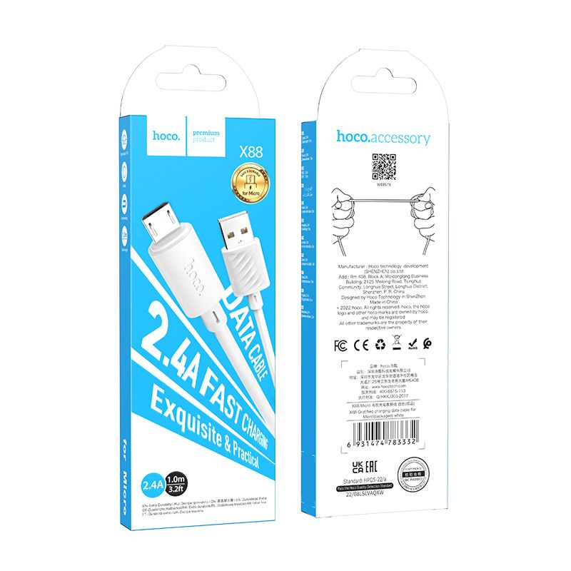 HOCO USB-A zu Micro USB 2.4A Kabel X88 1 m Weiß – Bild 5