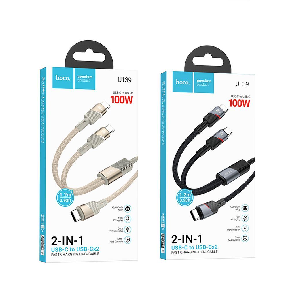Kabel 2in1 USB-C zu USB-C / USB-C Hoco 5A 100W 1,2 m U139 Gold – Bild 6