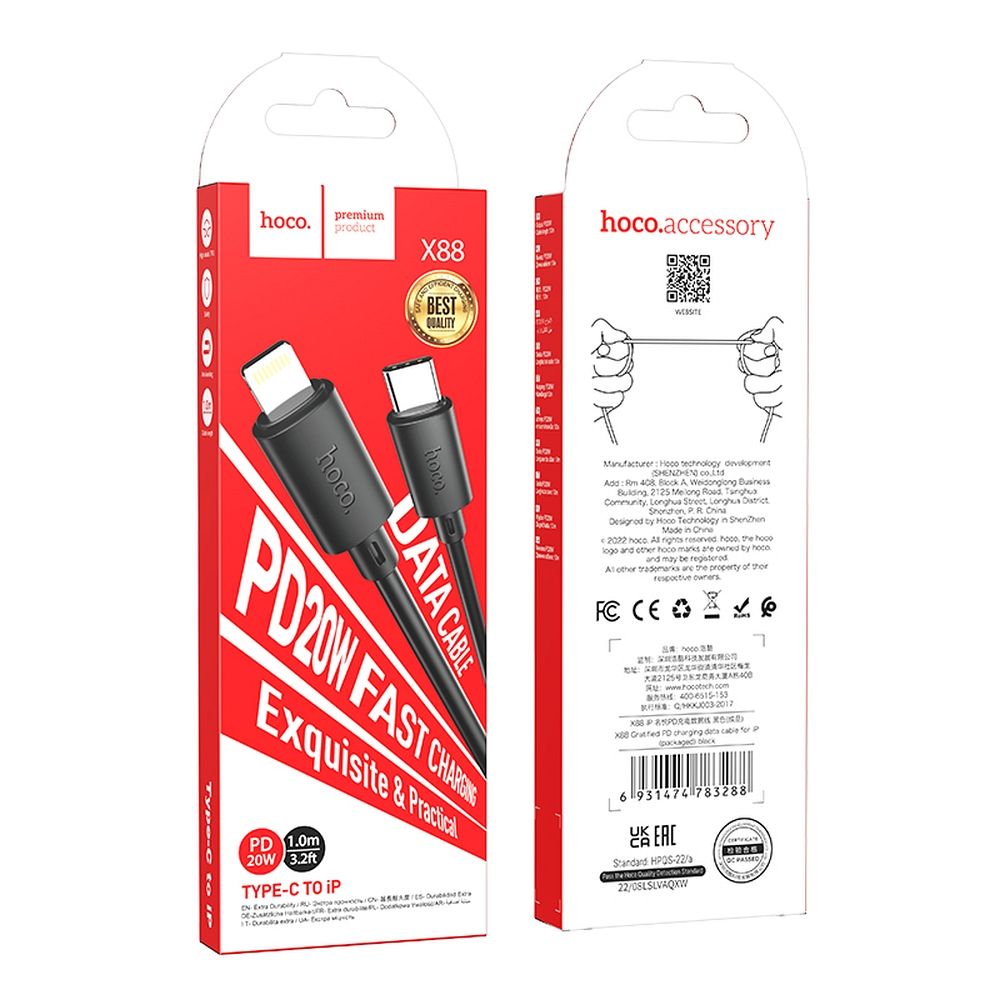 HOCO Kabel Typ C zu Lightning PD 2.4A 20W X88 1 m schwarz – Bild 6