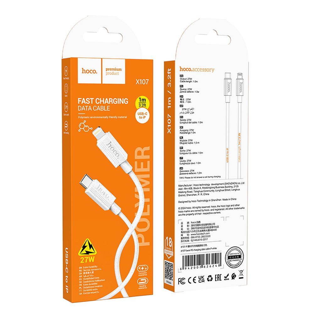 Hoco USB-C auf Lightning Kabel PD 27W 1 m X107 Weiß – Bild 4