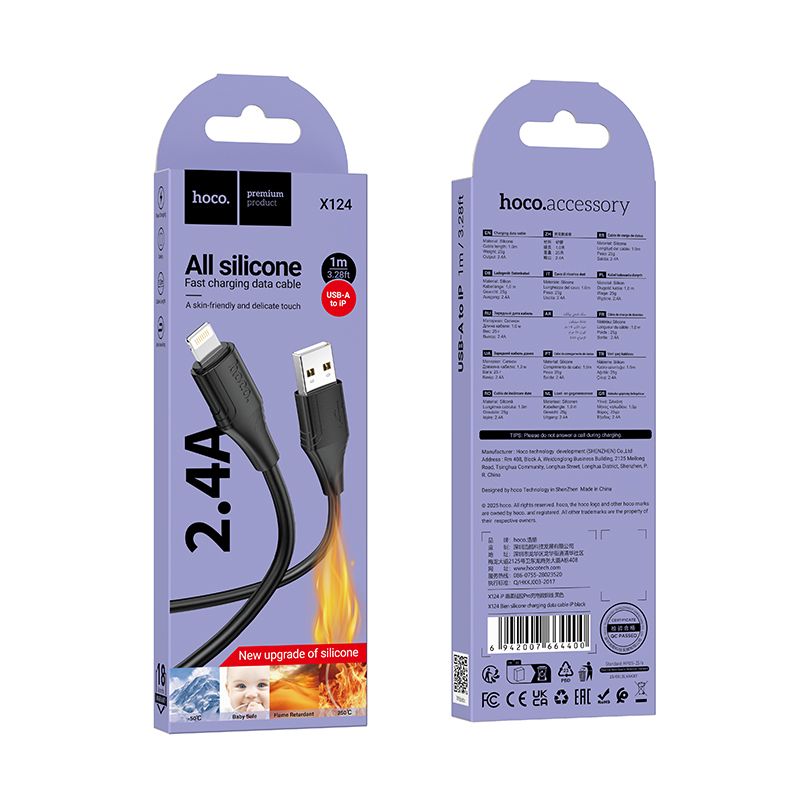 USB A auf Lightning Silikonkabel Hoco 2,4A 1 m X124 schwarz – Bild 7