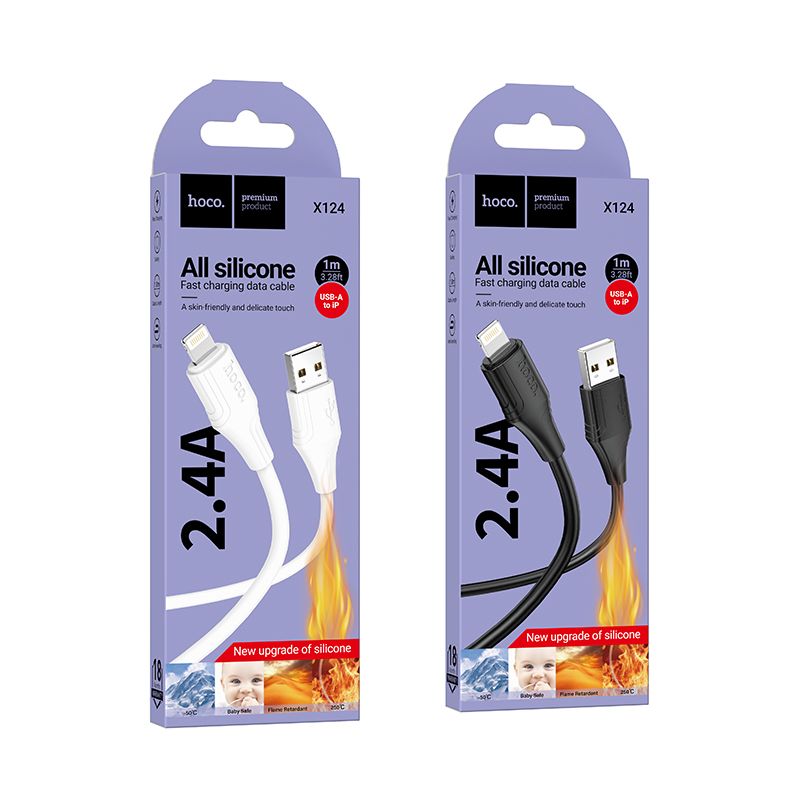 Hoco X124 Silikonkabel USB A auf Lightning 27W 1 m schwarz – Bild 8