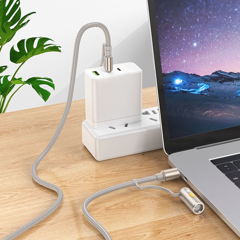 Hoco All-in-One Kabel USB-A/USB-C auf USB-C/Zigarettenanzünder 3A 60W 1,2 m U138 Grau – Bild 5