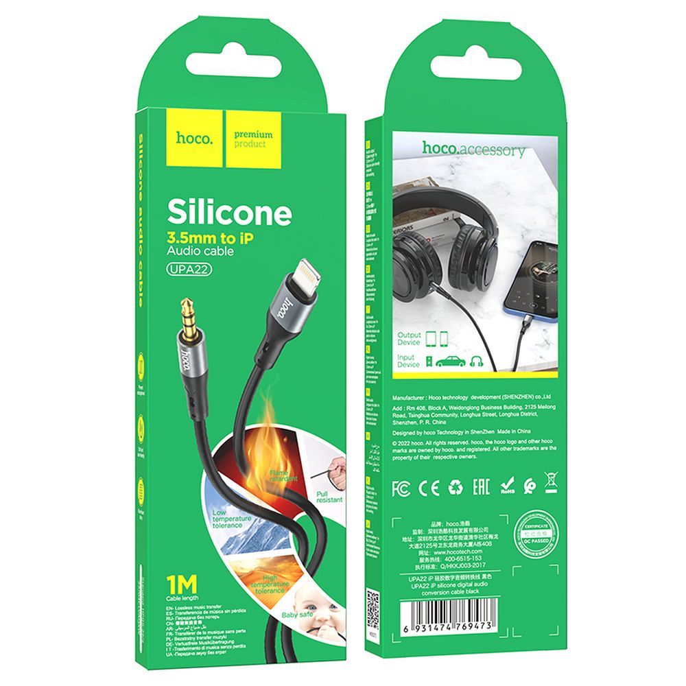 AUX-Kabel 3,5 mm Klinke zu Lightning Hoco 1 m UPA22 schwarz – Bild 7