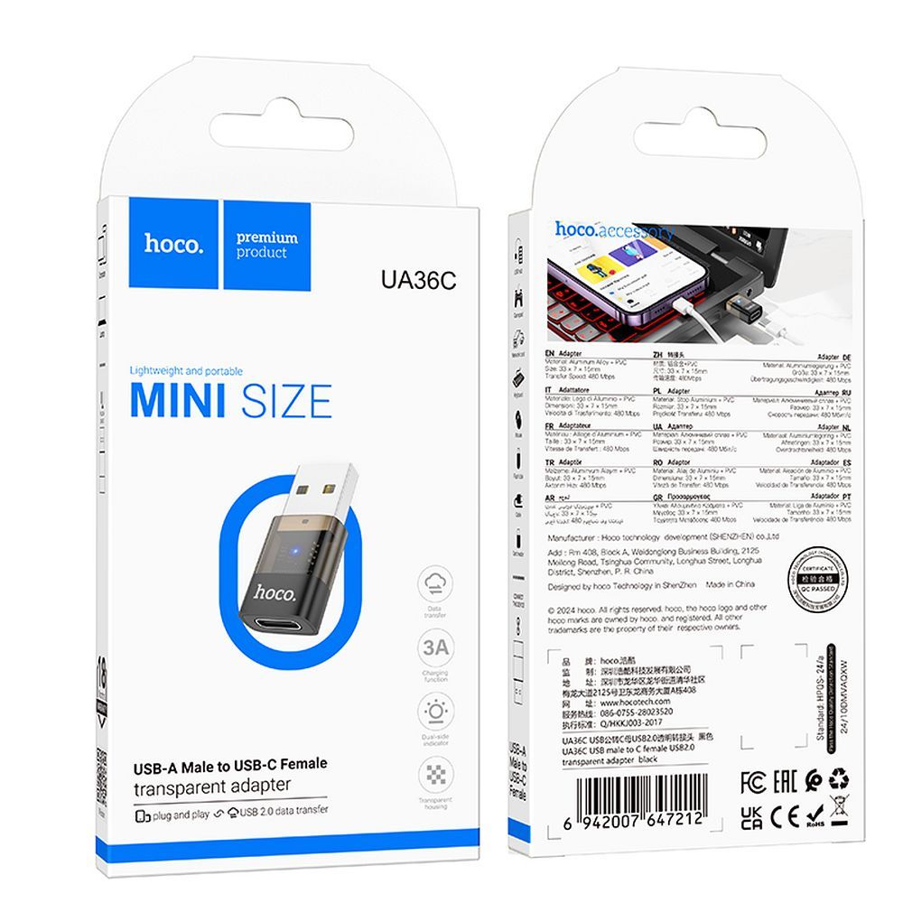 Adapter USB A zu USB C Hoco UA36C transparent schwarz – Bild 6