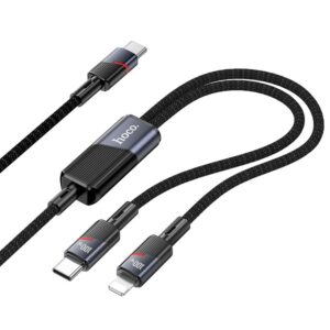 2in1 USB-C auf USB-C + Lightning Kabel Hoco 5A 100W 1,2 m U139 schwarz