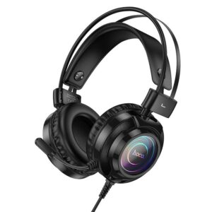 HOCO W110 Gaming-Kopfhörer mit Kabel, USB A + 3,5 mm Klinke, mit Mikrofon, 2 m, Schwarz