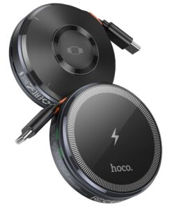 Kabelloses Ladegerät Hoco 15W mit einziehbarem USB-C-Kabel, kompatibel mit MagSafe und Apple Watch CQ18, Metallgrau