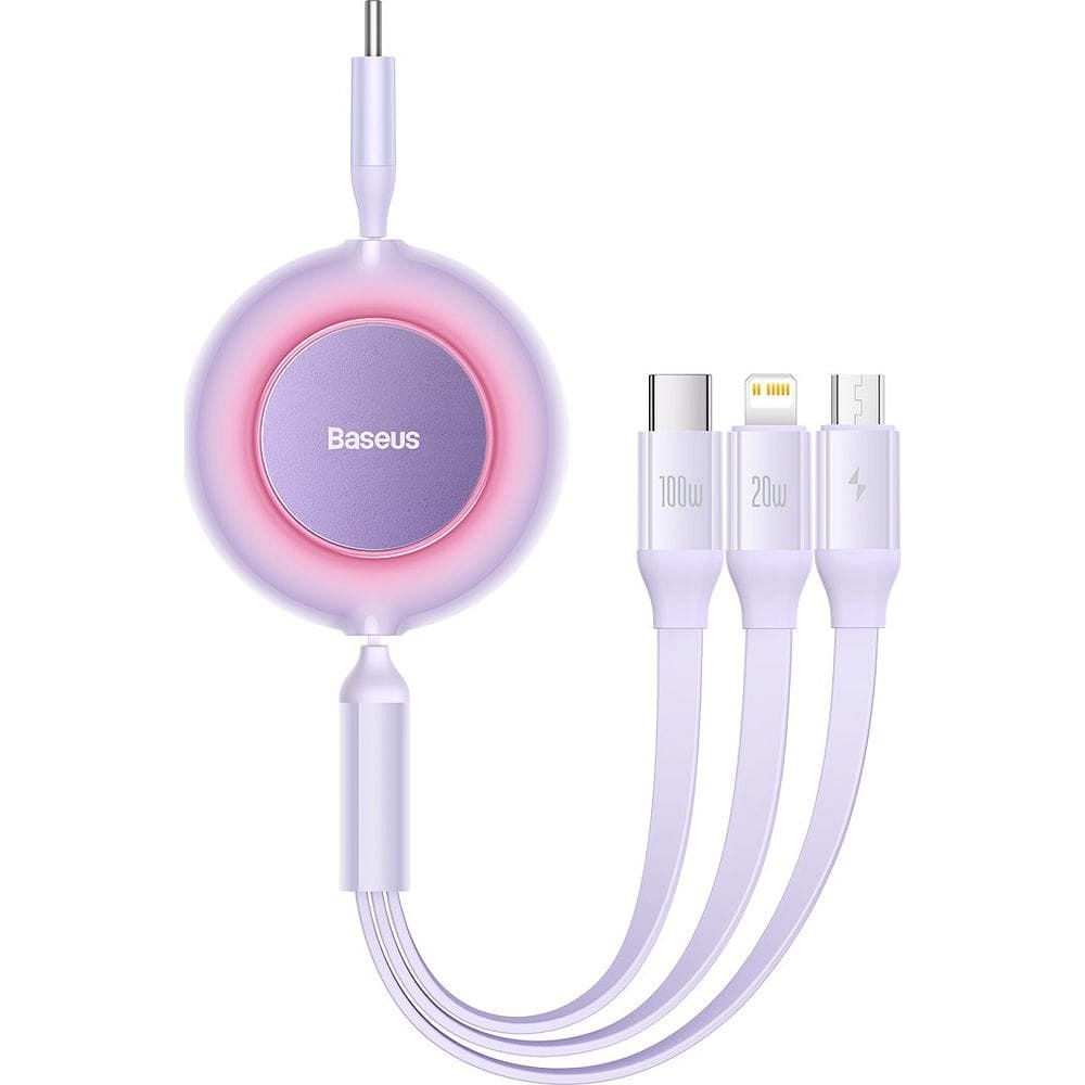 BASEUS 3-in-1 Kabel Typ C zu Micro USB / Lightning / Typ C PD QC4.0 3,5A 100W CAMJ010205 1,1 m lila – Bild 4
