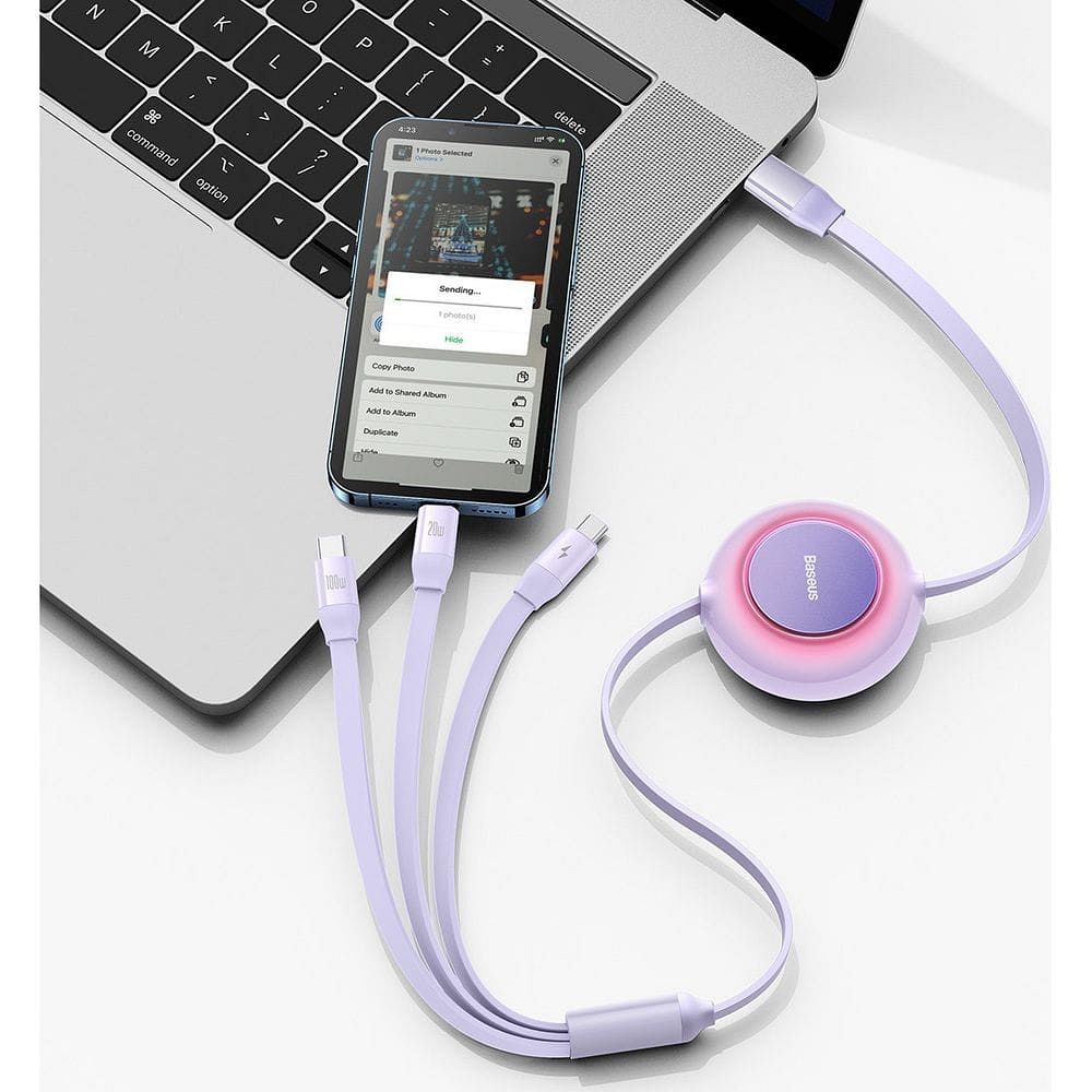 BASEUS 3-in-1 Kabel Typ C zu Micro USB / Lightning / Typ C PD QC4.0 3,5A 100W CAMJ010205 1,1 m lila – Bild 7