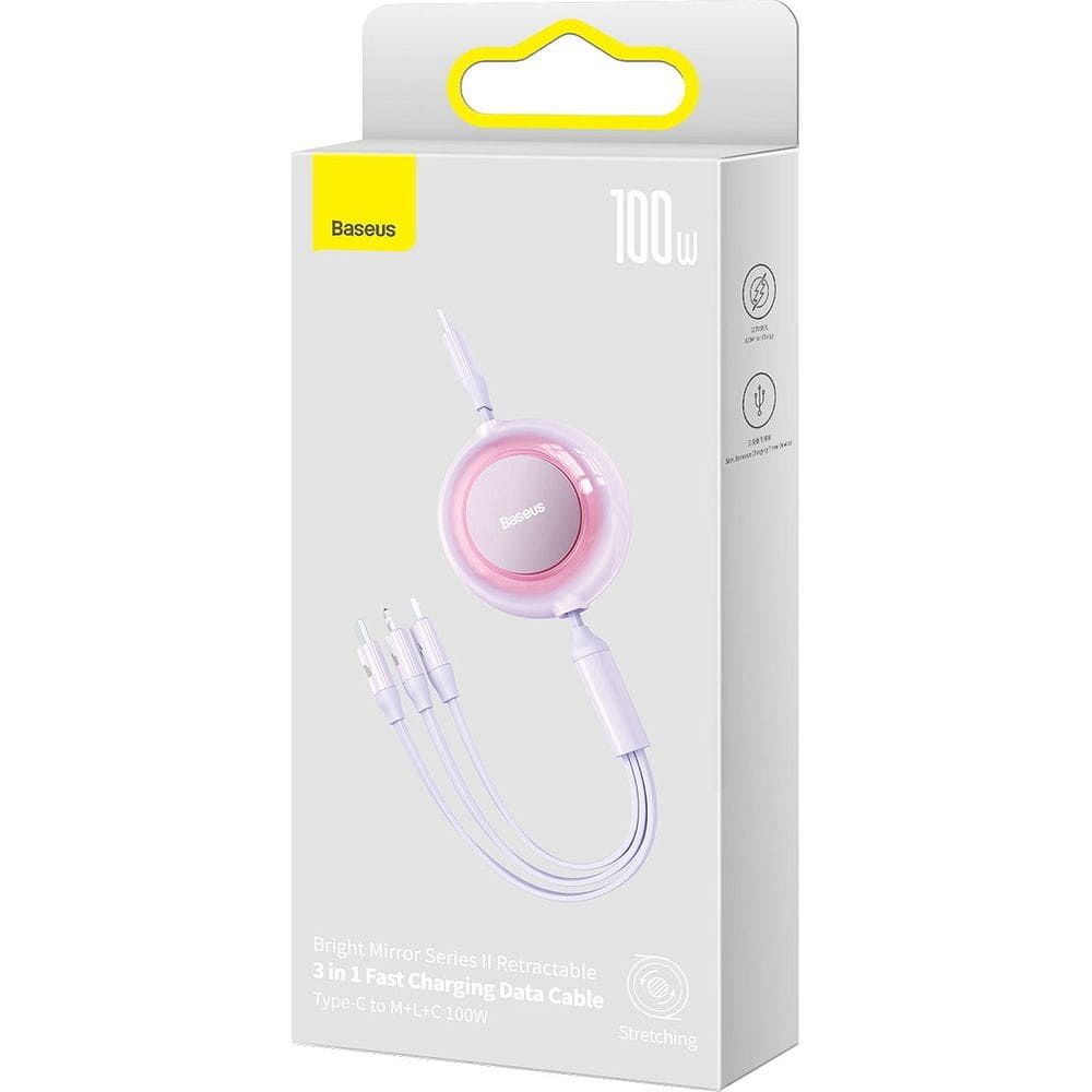 BASEUS 3-in-1 Kabel Typ C zu Micro USB / Lightning / Typ C PD QC4.0 3,5A 100W CAMJ010205 1,1 m lila – Bild 12