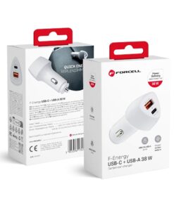 KFZ-Ladegerät FORCELL CARBON Typ C 3.0 PD20W + USB QC3.0 18W 5A CC50-1A1C Weiß (Gesamt 38W)