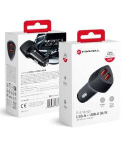 KFZ-Ladegerät FORCELL CARBON USB QC 3.0 18W + USB QC 3.0 18W CC50-2A36W Schwarz (Gesamt 36W)