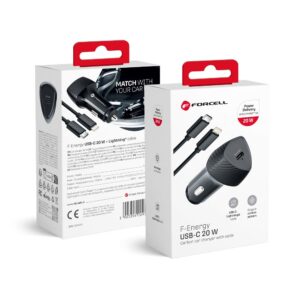 FORCELL CARBON Autoladegerät Typ C 3.0 PD20W CC50-1C (insgesamt 20W) + Kabel für Apple Lightning 8-pin PD20W
