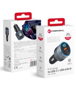 FORCELL F-ENERGY Alu Autoladegerät 2 x Typ C + USB A PD QC4.0 SFC2.0 3A 85W Grau