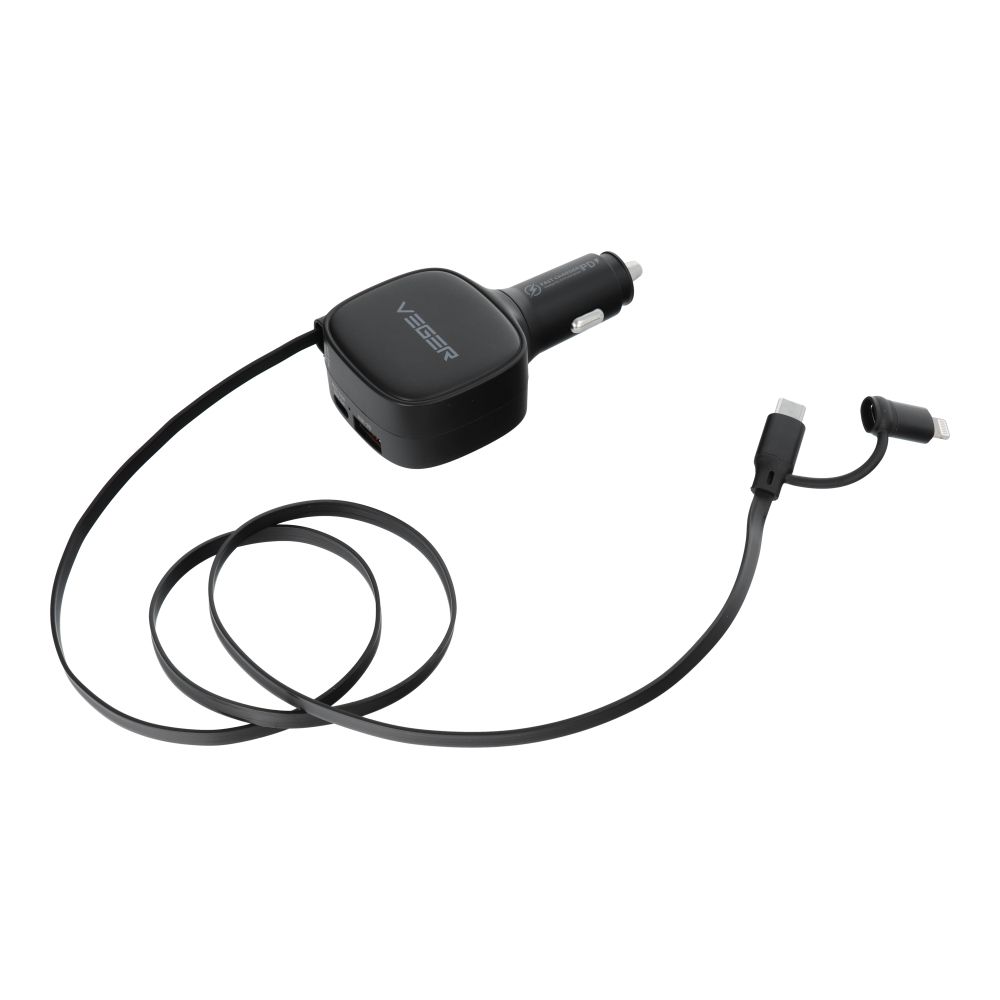 VEGER Auto-Ladegerät USB C + Kabel USB C / Lightning QC PD 84W CC89 Schwarz