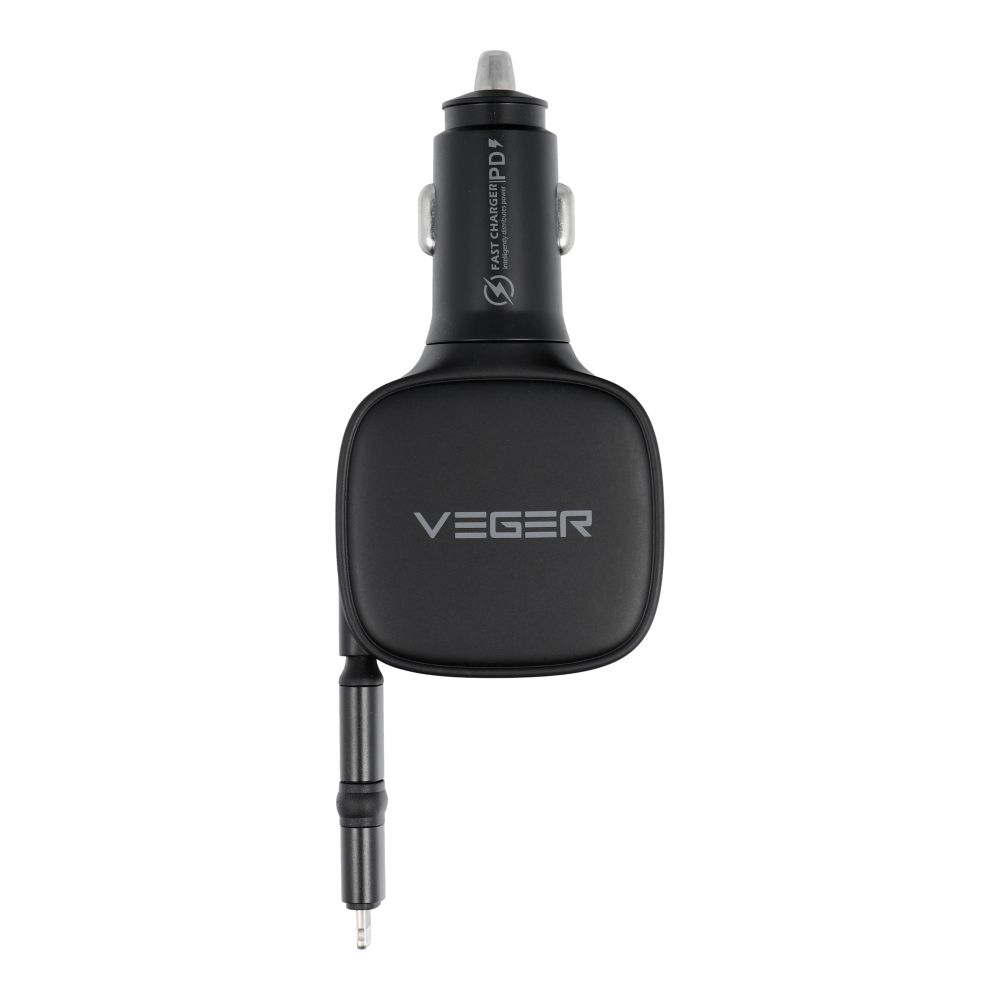 VEGER Auto-Ladegerät USB C + Kabel USB C / Lightning QC PD 84W CC89 Schwarz – Bild 3