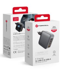 Forcell F-Energy GaN-Netzladegerät – 100W mit 3x USB-C- und 1x USB-A-Anschlüssen mit PD und QC 4.0