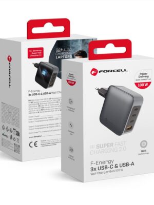 Forcell F-Energy GaN-Netzladegerät – 100W mit 3x USB-C- und 1x USB-A-Anschlüssen mit PD und QC 4.0