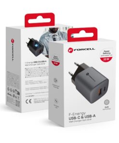 Forcell F-Energy GaN-Netz-Ladegerät – 33W mit USB-C und USB-A Anschlüssen, unterstützt PD und QC 4.0 Schnellladen