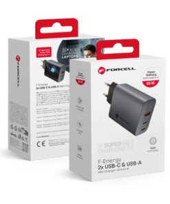 Forcell F-Energy GaN-Netzladegerät – 65W mit 2x USB-C und 1x USB-A Anschlüssen, PD und QC 4.0 Unterstützung