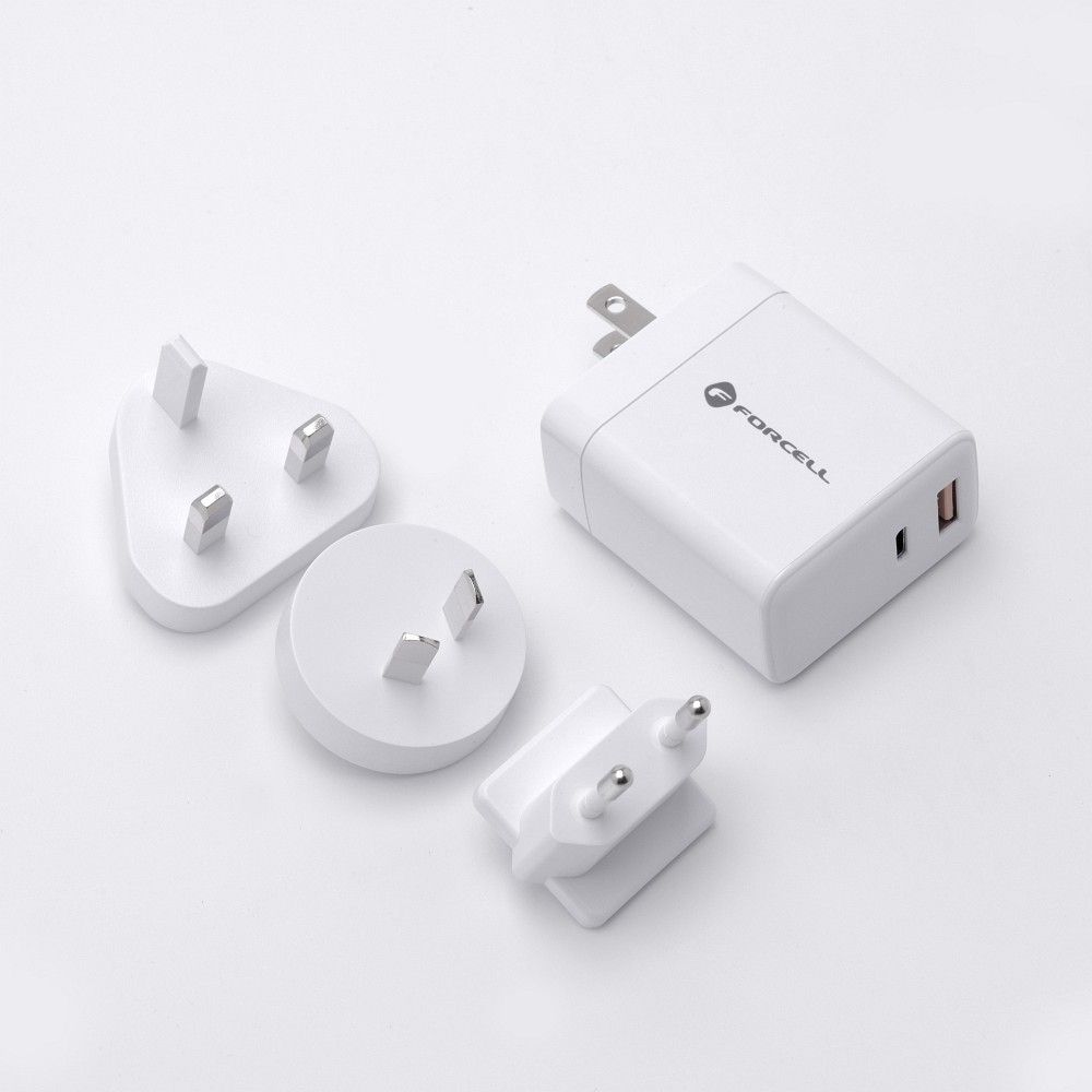 Forcell 3-in-1 Netzladegerät mit USB-C- und USB-A-Anschluss – 3A 45W mit PD- und QC 4.0-Unterstützung und drei austauschbaren Steckern – Bild 7